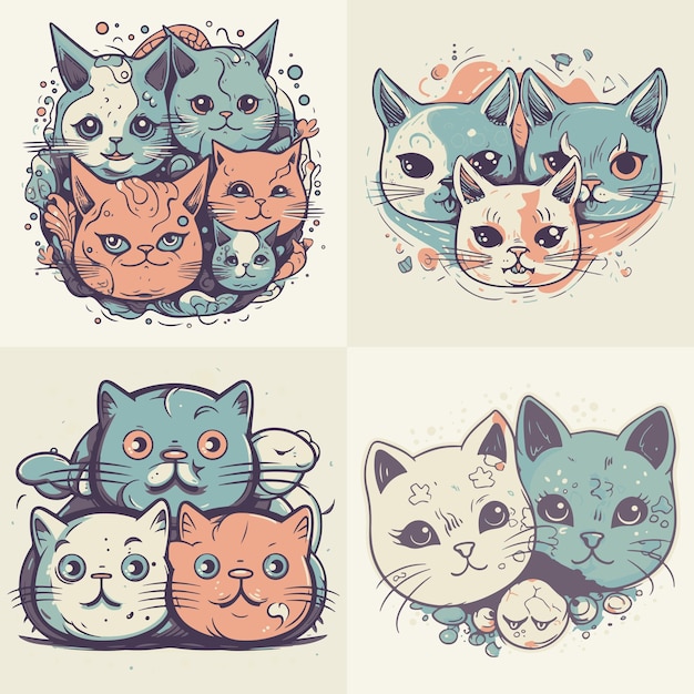 Una colección de gatos en diferentes colores.