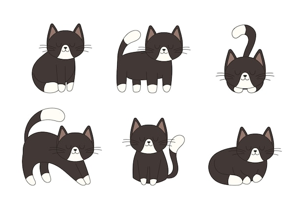 Colección de gatos lindos dibujados a mano perfectos para álbumes de recortes kit de pegatinas de carteles de tarjetas de felicitación