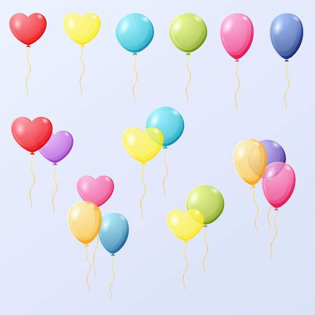 Vector una colección de globos de colores con la palabra amor en ellos.