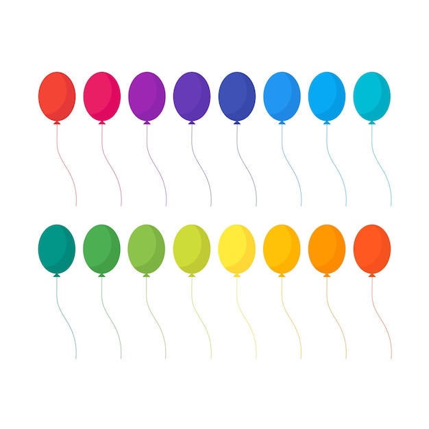 Colección de globos de colores sobre fondo blanco.