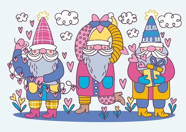 Vector colección de gnomos de san valentín dibujados a mano