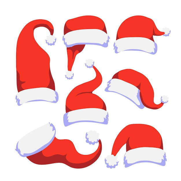 Colección de gorros de santa claus dibujados a mano
