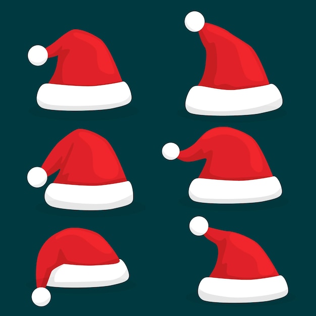 Colección de gorros de  santa claus en diseño plano