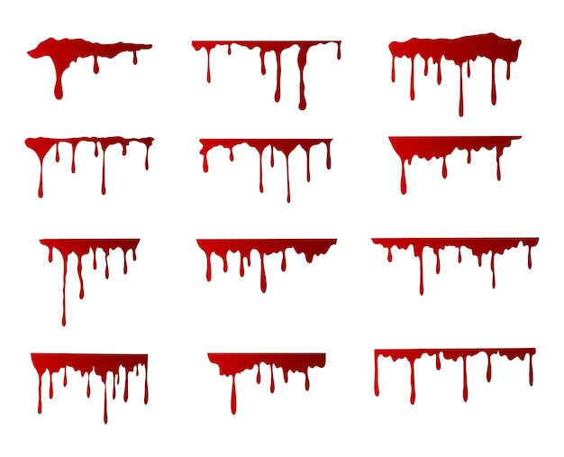 Vector una colección de gotas de sangre para composiciones y texturas de obras de arte.