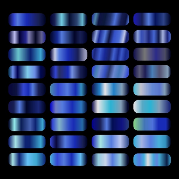 Colección de gradientes azules metálicos Conjunto de fondos de gradiente azul brillante vectorial