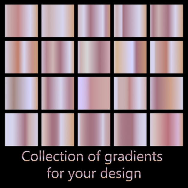 Colección de gradientes de color rosa. Colección degradado de oro rosa para diseño de moda.