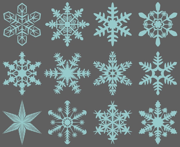 Colección gráfica de diseño vectorial de copos de nieve.El hermoso elemento para muchos propósitos.