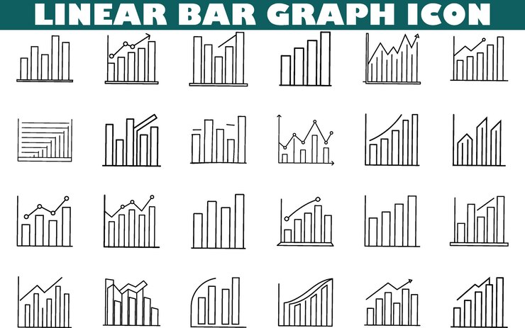 Vector colección de gráficos de visualización de datos con íconos de gráfico de barras lineales
