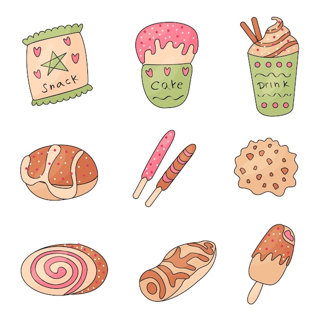 Colección gratuita de postres dulces vectoriales en estilo plano