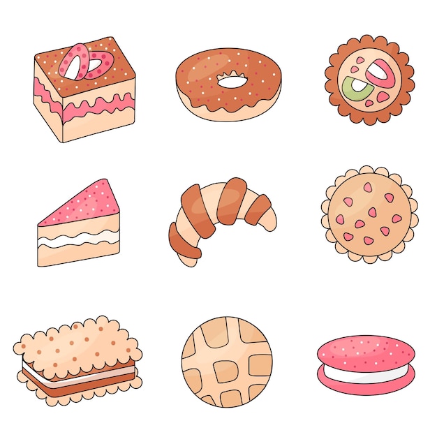 Colección gratuita de postres dulces vectoriales en estilo plano
