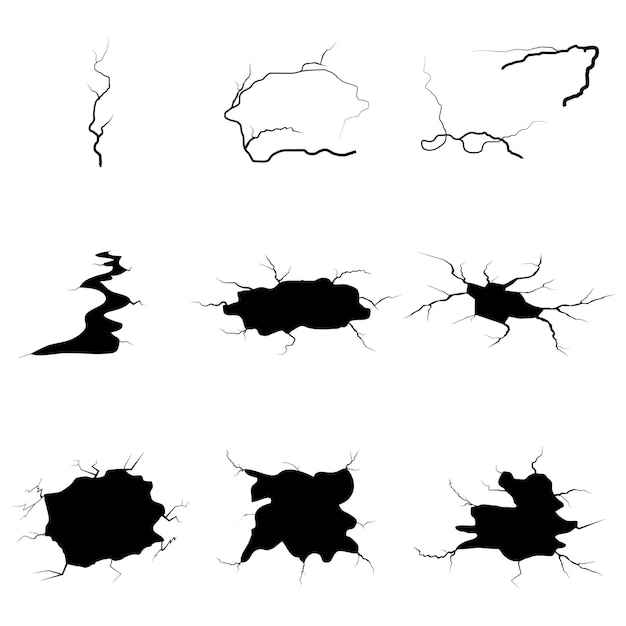 Colección de grietas en el suelo Tremores de tierra Textura de la pared dañada Ilustración vectorial