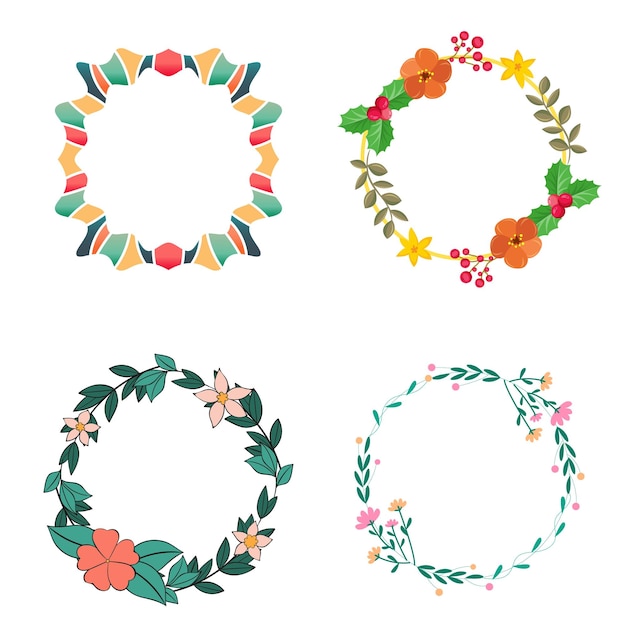 Colección de guirnaldas y flores navideñas dibujadas a mano