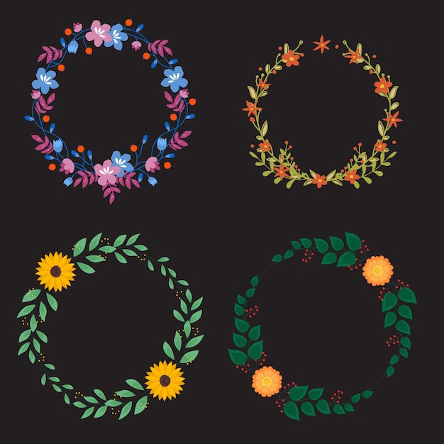 Colección de guirnaldas y flores navideñas dibujadas a mano