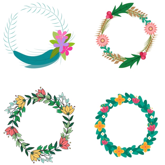Colección de guirnaldas y flores navideñas dibujadas a mano