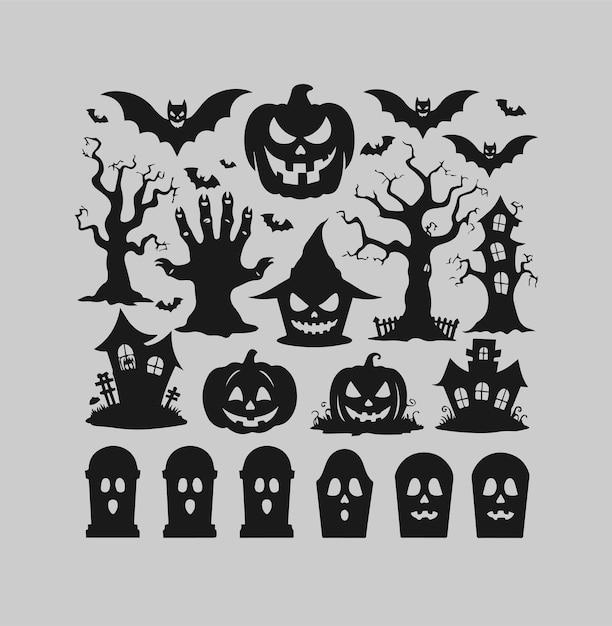 Colección de Halloween Conjunto de vectores negros y naranjas de Halloween Ilustración vectorial