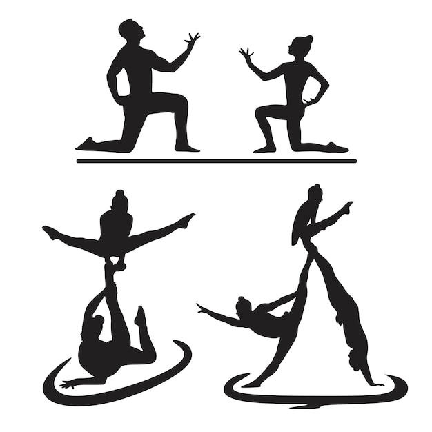 colección hecha a mano de silueta acrobática de chicas y hombres bailando