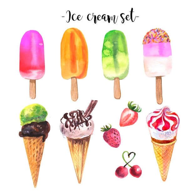 Colección de helados en acuarela