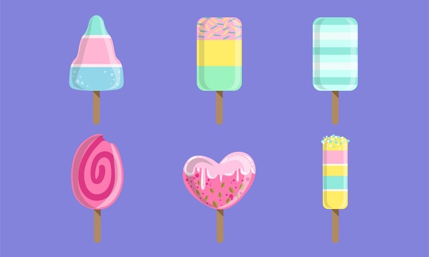 Colección de helados de coloridas paletas de frutas Ilustración vectorial