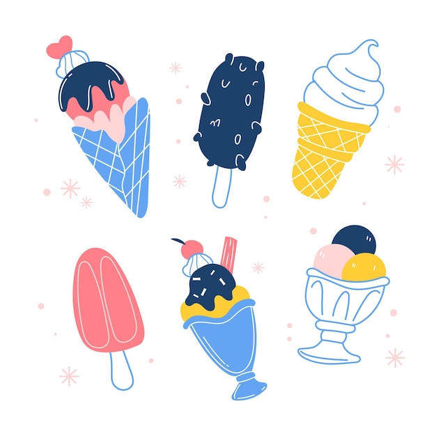 Colección de helados dibujados a mano