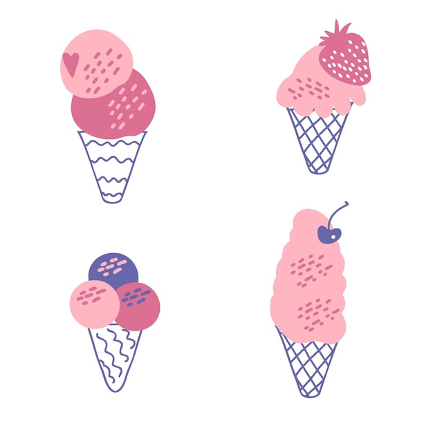 Colección de helados de fresa Diseño para camisetas textiles y estampados