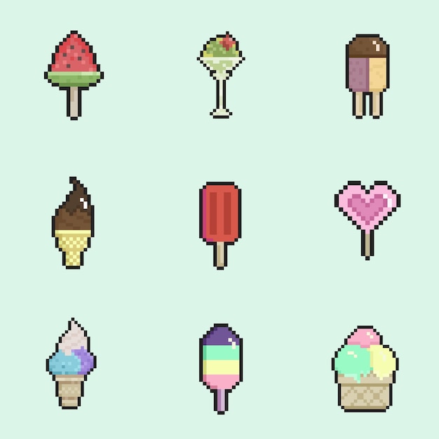 colección de helados pixel art para proyectos y diseños digitales dinámicos