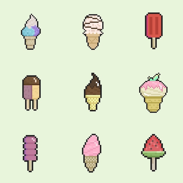 colección de helados pixel art para proyectos y diseños digitales dinámicos