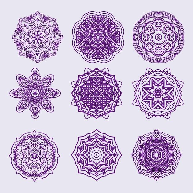 Colección de hermosos diseños de mandalas en color púrpura