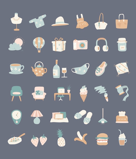 Colección de hermosos iconos pastel