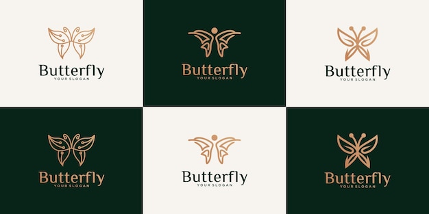 Colección de hermosos logotipos de mariposas con estilo de arte lineal