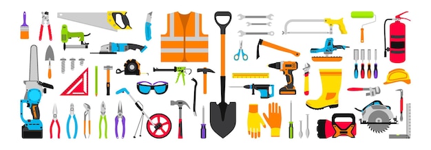 Colección de herramientas de construcción y reparación ilustradas