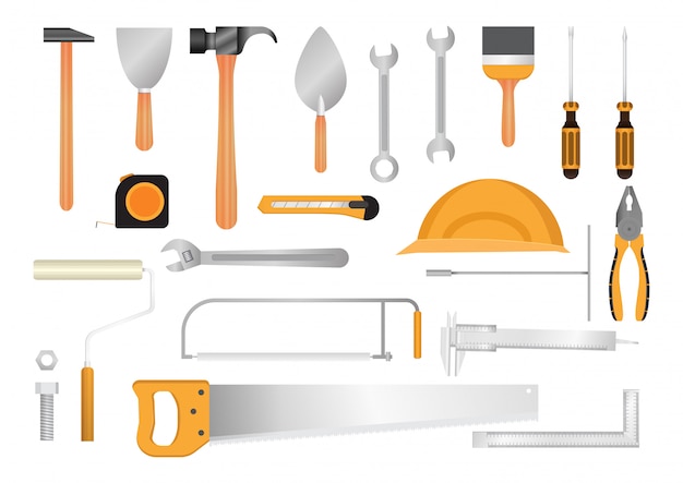 Colección de herramientas de construcción.