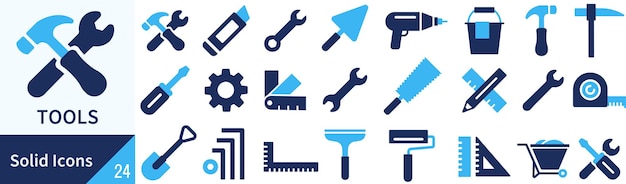 Colección de herramientas de íconos sólidos para construcción y reparación