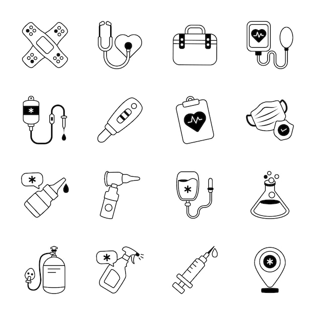 Vector colección de herramientas médicas iconos de glifos