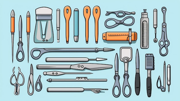 Vector una colección de herramientas que incluyen una pinza una pinza y un par de tijeras