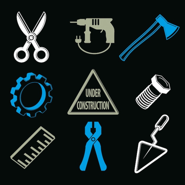 Colección de herramientas de trabajo, instrumentos de reparación de vectores para carpintería y fabricación. Conjunto de elementos de alta calidad, para uso en diseño gráfico.