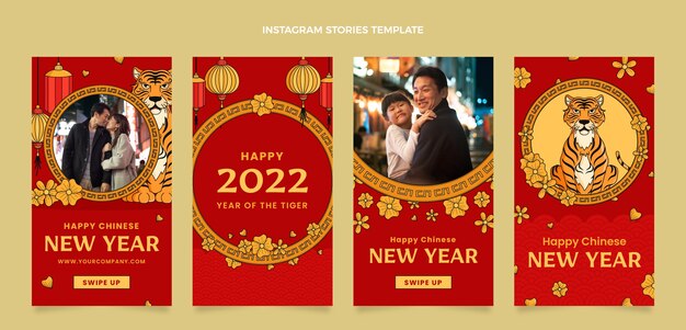 Colección de historias de instagram de año nuevo chino dibujadas a mano