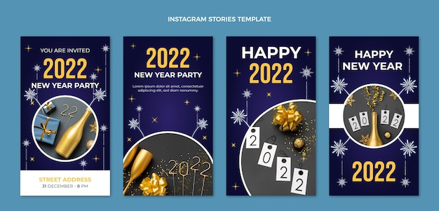 Vector colección de historias de instagram de año nuevo gradiente