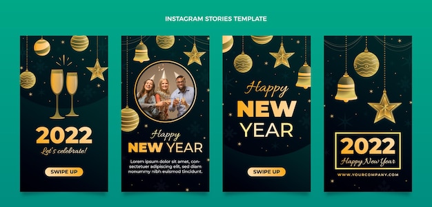 Vector colección de historias de instagram de año nuevo gradiente