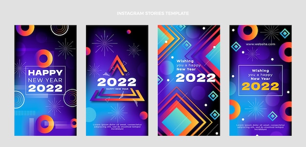 Colección de historias de instagram de año nuevo gradiente