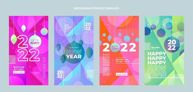 Vector colección de historias de instagram de año nuevo gradiente