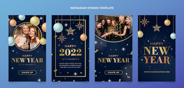 Vector colección de historias de instagram de año nuevo gradiente