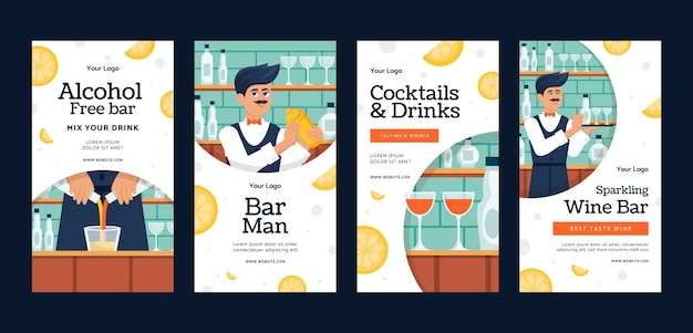 Colección de historias de instagram de barman plano