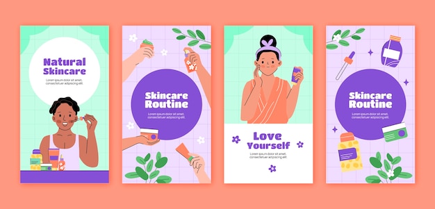 Colección de historias de instagram para belleza y cuidado de la piel.
