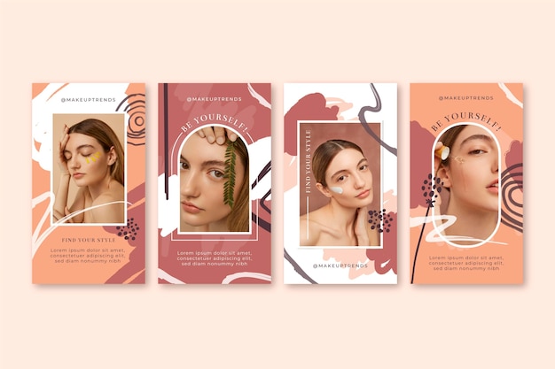 Vector colección de historias de instagram de belleza pintadas a mano