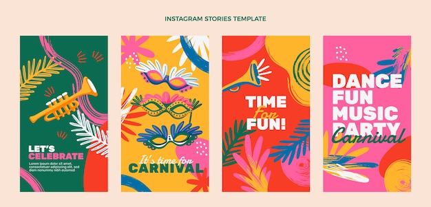 Vector colección de historias de instagram de carnaval dibujadas a mano