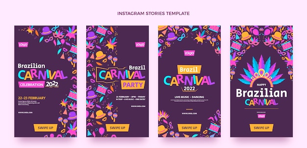 Vector colección de historias de instagram de carnaval en diseño plano