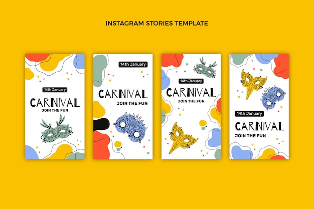 Colección de historias de instagram de carnaval en diseño plano