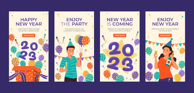 Colección de historias de instagram de celebración de año nuevo 2023