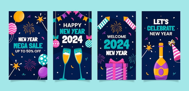 Colección de historias de Instagram para la celebración del año nuevo 2024