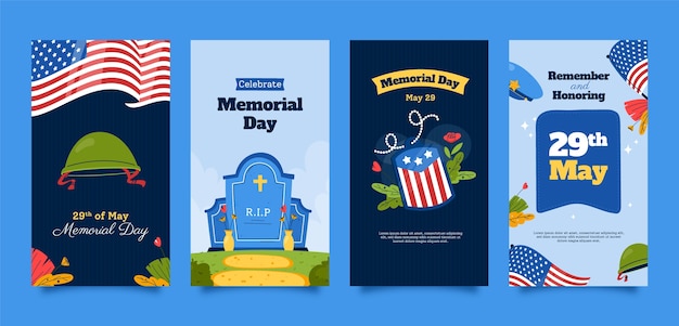 Colección de historias de instagram para la celebración del día conmemorativo de estados unidos